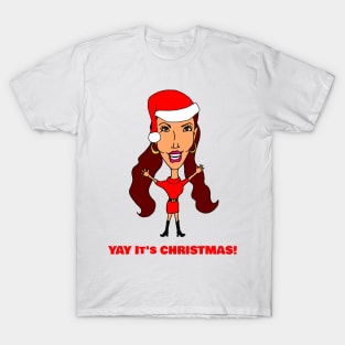 Cartoon Woman Fashionista Santa Hat Christmas T-Shirt